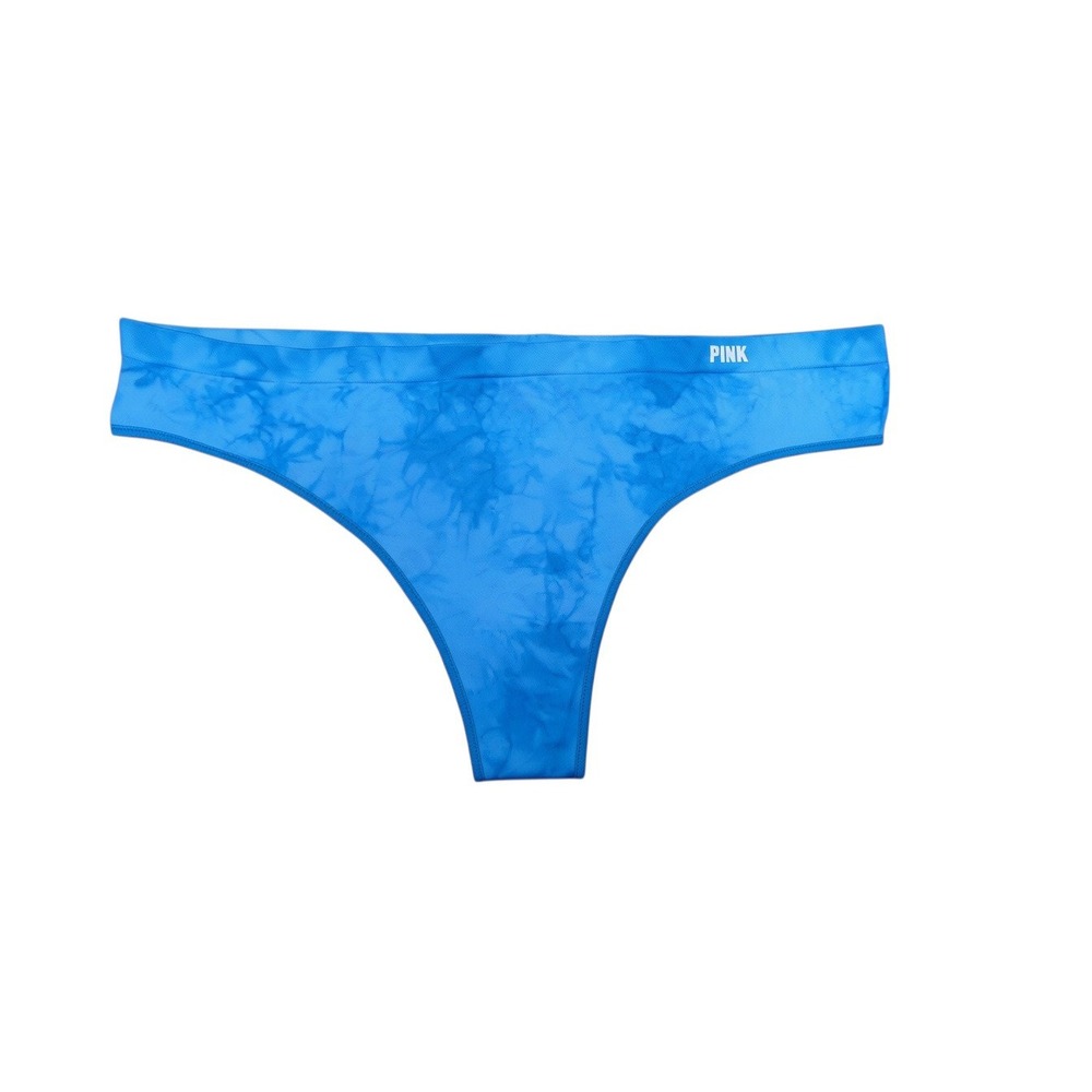 PINK Thong Panty Women L Blue New Tie Dye Seamless Low Rise Logo Waistband